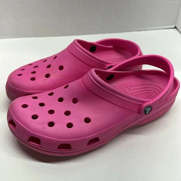 Crocs Slip On Mules Classic Shoes Sandals Rubber Hot Pink Men's Size 11 - Picture 5 of 8